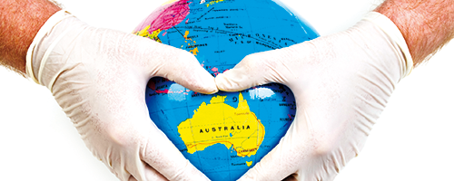 globe with heart around australia