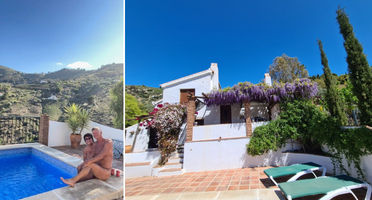 Maria and Paul by the pool and their new house